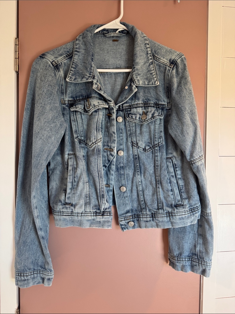 Free People Light Blue Washed Denim Jean Jacket